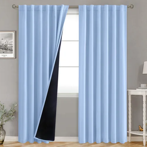 Vista 43 de BGment Cortinas 100% opacas beige de 63 pulgadas de largo con forro aislante térmico, bolsillo para varilla y lengüeta trasera de doble capa