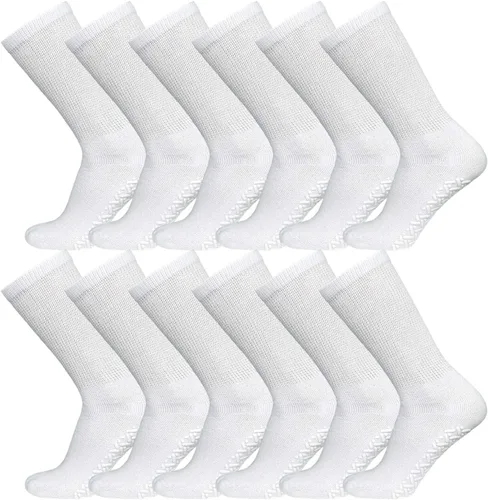 Vista 12 de Calcetines Brooklyn de algodón antideslizantes para diabéticos con neuropatía, sin apretar, control de tracción, paquete múltiple Negro - 12 pares