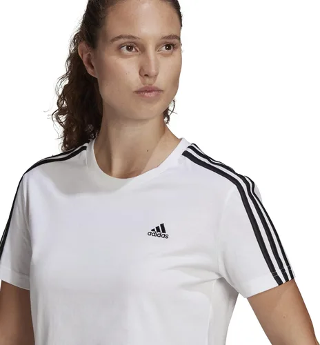 Vista 3 de adidas Camiseta corta de 3 rayas Essentials para mujer, Negro-blanco