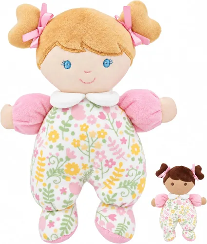 Vista 10 de June Garden 9" Mi primera muñeca Ava - Muñeca de bebé de felpa suave - Vestido rojo