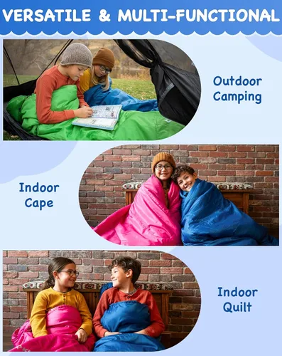 Vista 6 de KingCamp 45°F Kids Sleeping Bag, 100% Flannel Sleeping Bag for 10-12 Child