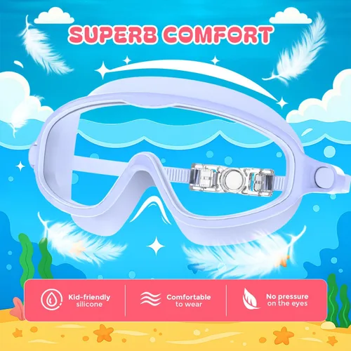 Vista 7 de Gafas de natación para niños de 3 a 8 años con gorro de natación, juego de gorras de natación con antivaho y anti-UV para niños y niñas pequeños