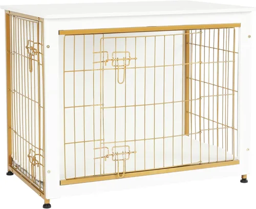 Vista 12 de DWANTON - Perrera con cojín, de madera, con puertas dobles, para interiores, S, M, L, 27.2 pulgadas de largo, negro