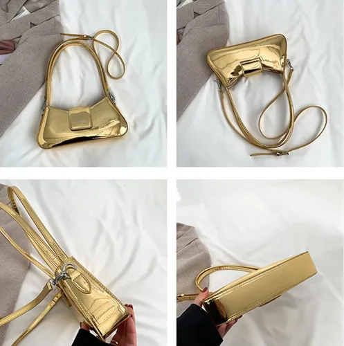 Vista 7 de Bolso de noche para mujer, bolso de mano Y2k, plateado brillante, bolso de mano, bolso de fiesta, lindo bolso metálico