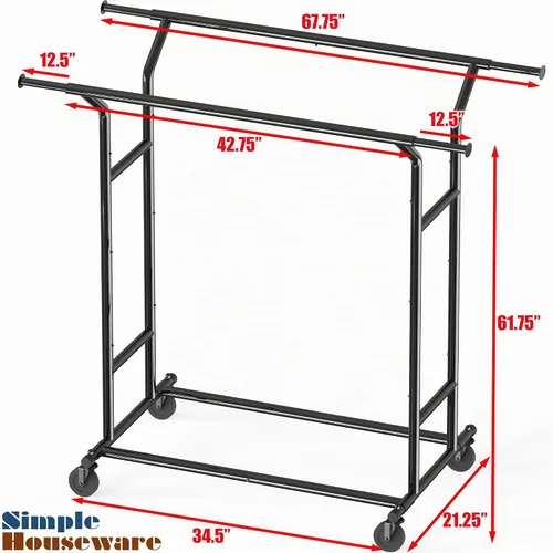 Vista 5 de Simple Houseware - Perchero resistente de doble riel, color negro