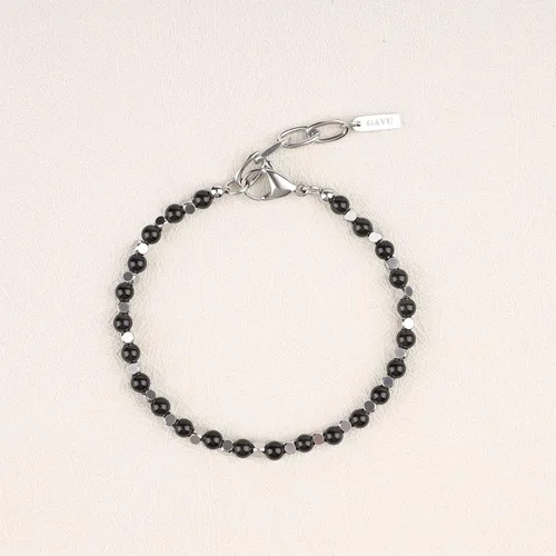 Vista 4 de GAVU Pulsera de cuentas de piedra para hombre con cierre de acero inoxidable