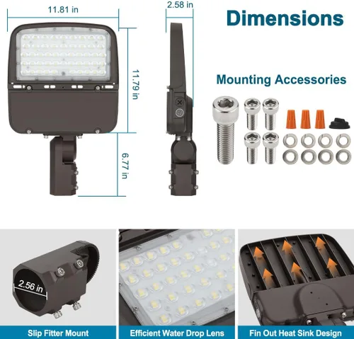 Vista 5 de Luz LED de estacionamiento de 150 W con fotocélula del anochecer al amanecer, luz LED regulable para caja de zapatos al aire libre con soporte