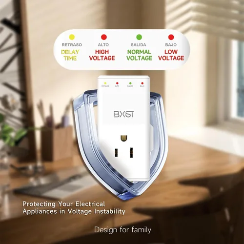 Vista 5 de BXST Protector electrónico de voltaje y sobretensiones Protector de voltaje de enchufe de cuatro salidas para el hogar 350° enchufe giratorio Delay