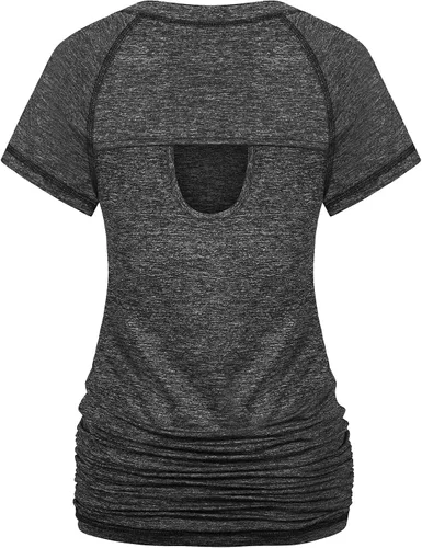 Vista 2 de Ninedaily Camiseta de entrenamiento para mujer, camiseta de yoga de manga corta, estilo casual