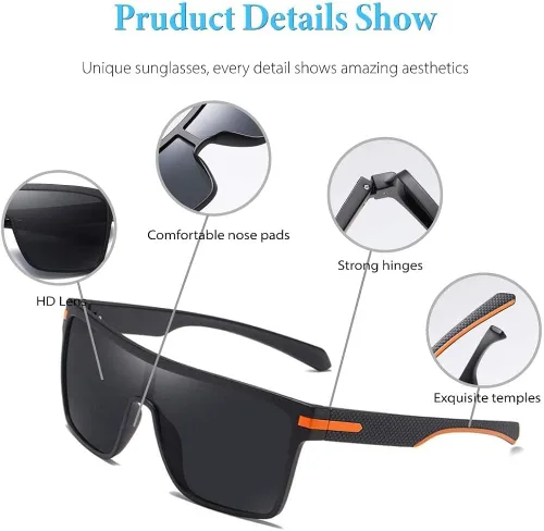 Vista 4 de Gotang Gafas de sol cuadradas polarizadas para hombre con parte superior plana protección de moda Lagre