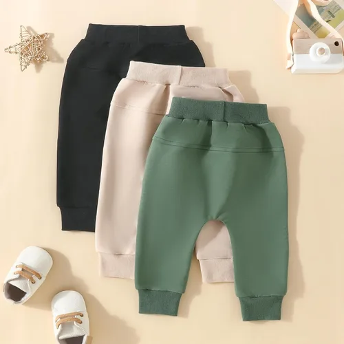 Vista 3 de Paquete de 3 pantalones deportivos para bebés y niños pequeños, pantalones deportivos sólidos de meter, pantalones deportivos para otoño, ropa