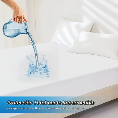 Vista 2 de Protector de colchón impermeable, tamaño Twin, funda de colchón de algodón de rizo transpirable con bolsillo profundo, estilo de sábana bajera