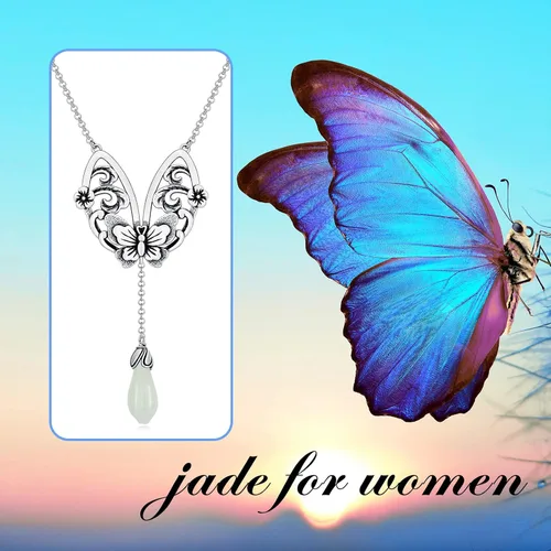 Vista 2 de Animal Flower Necklace for Women Mom Sterling Silver Enamel Jade Necklace Birthday Valentine's Day Mother's Day Gifts