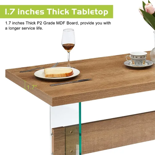Vista 5 de ivinta Mesa de comedor de cristal para 4-6 personas, mesa de cocina rectangular de 55 pulgadas para espacios pequeños, comedor, sala de estar