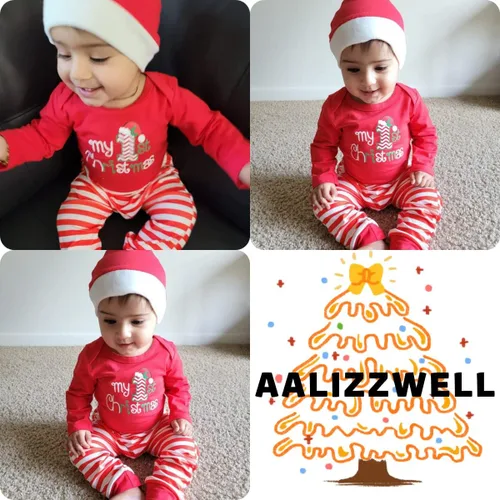 Vista 2 de Aalizzwell Traje de Navidad unisex para bebé recién nacido ropa de Navidad con sombrero y diadema
