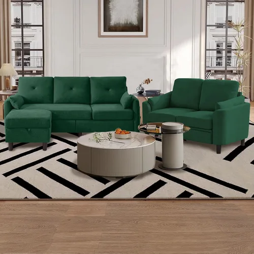 Vista 11 de Juego de sofá modular convertible, sofá en forma de L de 77 pulgadas con otomana y sofá biplaza de 48 pulgadas, sofás modernos para sala de estar