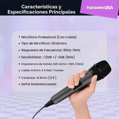 Vista 4 de Karaoke USA Micrófono dinámico profesional M187 (cableado), negro
