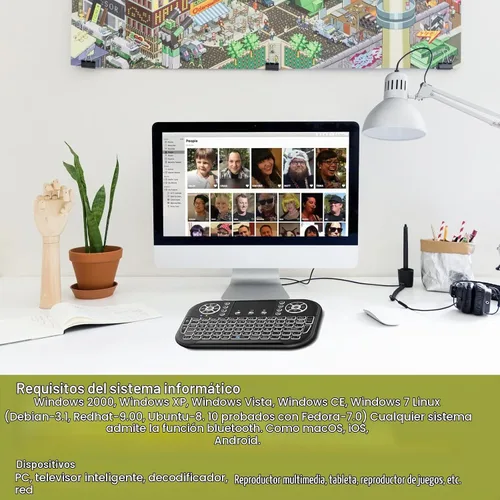 Vista 3 de Mini teclado Bluetooth A8, dos modos (2.4 GHz/Bluetooth) controlador de teclado inalámbrico con panel táctil y mouse combinado, retroiluminación RGB