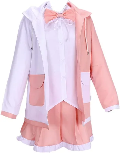 Vista 2 de Monomi Disfraz de conejito con capucha y vestido Monokuma Rosa Blanco Conejo Chaqueta con capucha