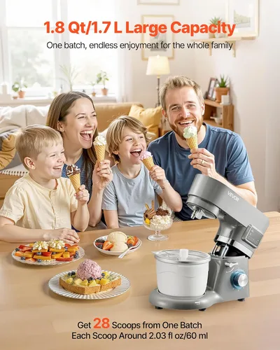 Vista 2 de VEVOR Máquina para hacer helados, capacidad de 1.8 cuartos de galón, batidora eléctrica de pie de 6 velocidades, con pantalla digital LED