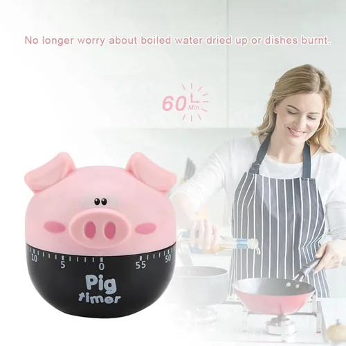 Vista 6 de GLOGLOW Timer Timer, Mechanical Cooking, ABS Material, 1-55 Minutes, Pink and Khaki, for Baking and Cooking Eggs Cute Cartoon Pig Kitchen Nan (Pink)