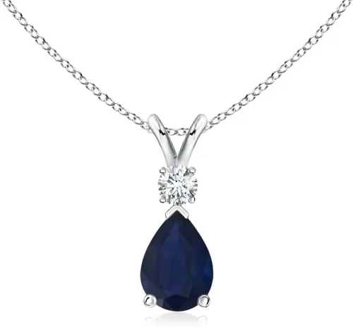 Vista 102 de Angara Colgante de lágrima de zafiro azul natural con diamante en plata/oro macizo de 14 quilates/platino Cumpleaños, compromiso, aniversario