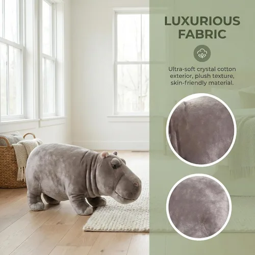 Vista 3 de Juguete de peluche realista de hipopótamo, animal de peluche de hipopótamo de 14 pulgadas, animales salvajes suaves, juguetes de peluche únicos