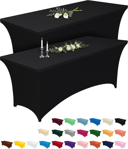 Vista 12 de Pureegg - Juego de 2 manteles de elastano ajustables de 1,2 m para mesas rectangulares, mantel elástico y sin arrugas para mesa de masajes, fiestas