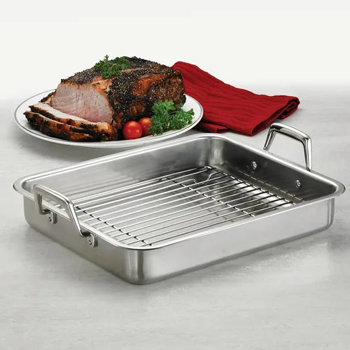 Vista 7 de Tramontina Bandeja para Asar de Acero Inoxidable de 13.5 Pulgadas con Rejilla, Asador de Pavo para Horno, Apto para Lavavajillas, Hecho en Brasil