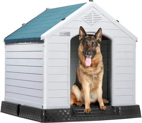Vista 8 de LEMBERI Casa de perro de plástico impermeable duradera para perros de tamaño pequeño a mediano, caseta para perros para interiores y exteriores