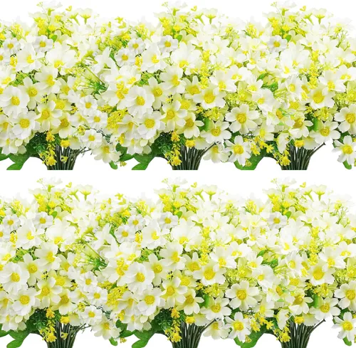 Vista 21 de Uieke 6 flores artificiales para exteriores, resistentes a los rayos UV, margaritas falsas para exteriores, no se decoloran, arbustos verdes
