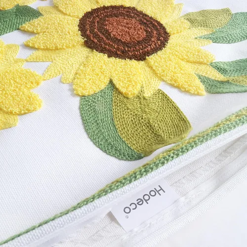 Vista 4 de Fundas de almohada bordadas, 4 girasoles de 18 x 18 pulgadas, diseño floral, 100% algodón, decoración del hogar, flores amarillas, 17.7 x 17.7 in, 1