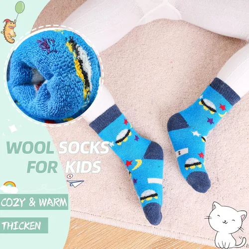 Vista 3 de Calcetines de lana para niños y niñas cálidos de invierno gruesos acogedores térmicos pesados para niños pequeños 6 pares