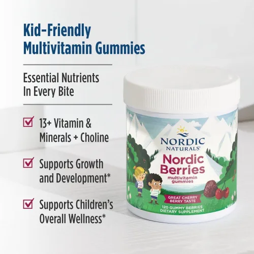 Vista 3 de Nordic Naturals Bayas nórdicas, bayas de cereza, 120 bayas gomosas, multivitamínico de gran sabor para mayores de 3 años - Crecimiento, desarrollo