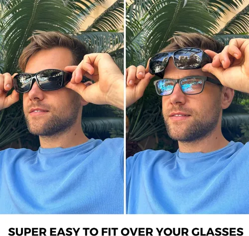 Vista 4 de BLUE CUT Se ajustan sobre lentes de sol polarizados, gafas de sol con escudo solar para llevar sobre gafas