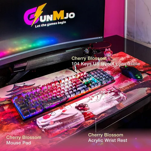Vista 2 de GUNMJO Cherry Blossom - Alfombrilla de mouse extendida para juegos, superficie ultra suave para control de mouse con precisión de píxeles, costuras