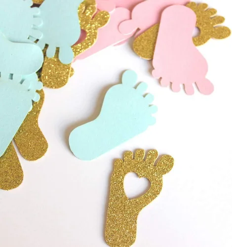 Vista 8 de Huella de confeti para baby shower para revelación de género, decoración de mesa de fiesta, regalo de fiesta de género para bebé, caja