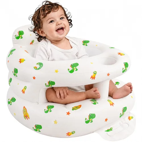 Vista 16 de Asiento inflable para bebé de 3 a 36 meses, silla de bebé con cerca y bomba de aire incorporada, asiento de piso inflable para bebé con soporte