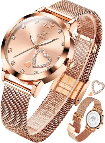 Vista 9 de OLEVS Reloj para mujer con malla, relojes analógicos de cuarzo para mujer con fecha, relojes clásicos de vestir para mujer, reloj de pulsera