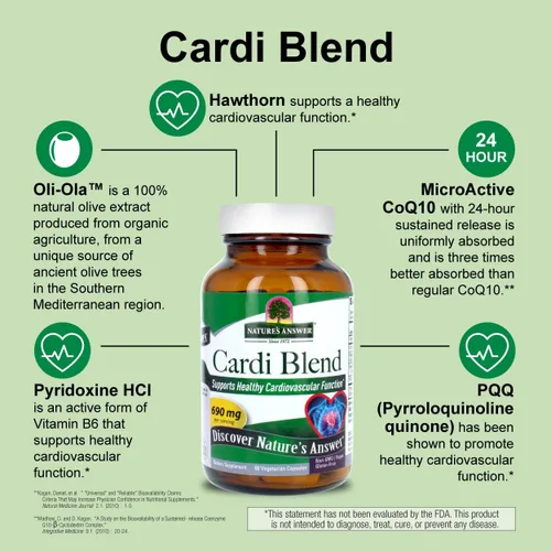 Vista 4 de Nature's Answer CardiMax Heart Health 60 cápsulas vegetarianas con COQ10, PQQ, Oli Ola, y espino y vitamina B6, sin OMG, vegano y sin gluten