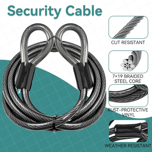 Vista 8 de EEBBL - Cable de seguridad comercial resistente de 7 pies, construcción de acero trenzado de 1/2 pulgadas, 7 x 19 pulgadas, con protección sin