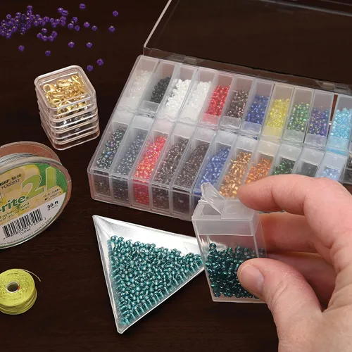 Vista 3 de The Beadsmith Basic Elements - Cuentas de vidrio para semillas, varios colores de 6/0 redondas, aproximadamente 2,350 cuentas, 24 cajas abatibles