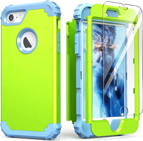 Vista 33 de IDweel Funda para iPhone 8 con Protector de Pantalla de Vidrio Templado, para iPhone 7, 3 en 1, Resistente a Golpes, Delgada, Híbrida, de Servicio