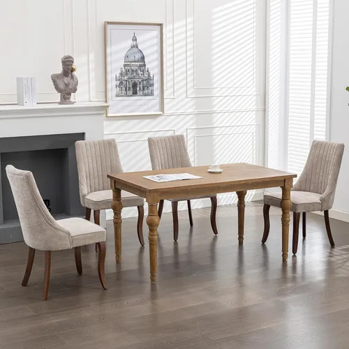 Vista 3 de Juego de 2 sillas de comedor modernas de mediados de siglo, tapizadas de tela beige, sillas de cocina y comedor, sillas de cocina con patas