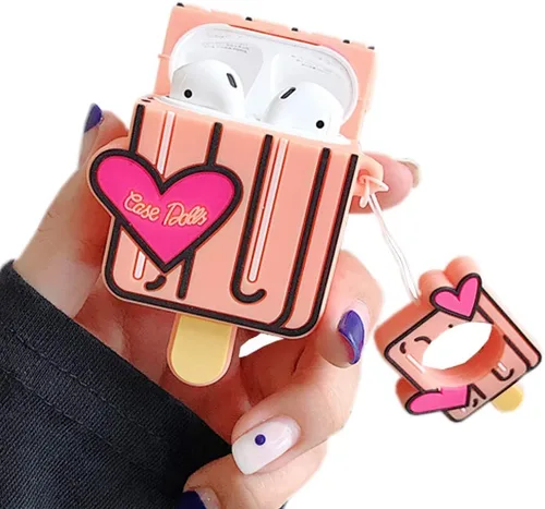 Vista 33 de Linda funda para Airpods, divertida y creativa 3D con forma de frutas y verduras con soporte de hebilla de anillo, funda de silicona suave a prueba