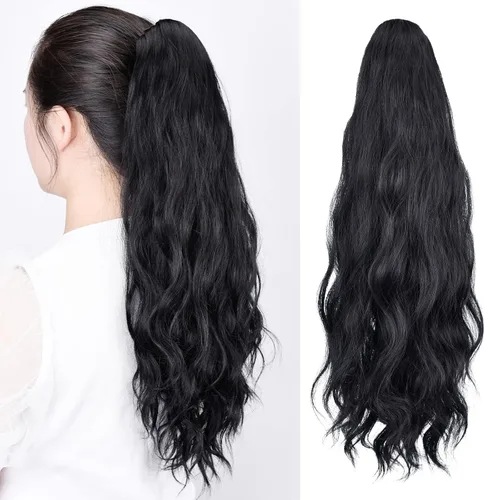 Vista 48 de Extensiones de cola de caballo, extensiones de cabello de cola de caballo con clip de garra marrón oscuro para mujer, pieza de cabello rizado