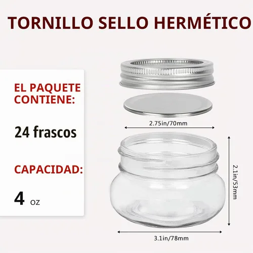 Vista 2 de BETROME Tarros Mason de 4 onzas, paquete de 24 tarros de vidrio de 4.1 fl oz con tapas de boca regular, tarros de vidrio para almacenamiento