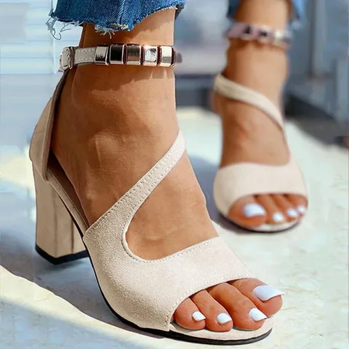 Vista 2 de Sandalias de senderismo para mujer, sandalias de cuero, sandalias de verano de moda, sandalias de tacón alto con zapatos brillantes de mujer