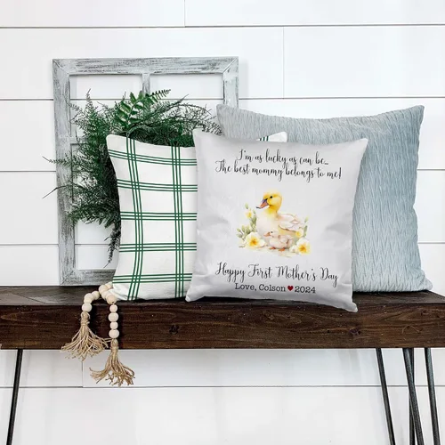 Vista 4 de Generic Funda de almohada personalizada para el primer día de la madre, regalo para mamá, decoración del hogar, cuadrado