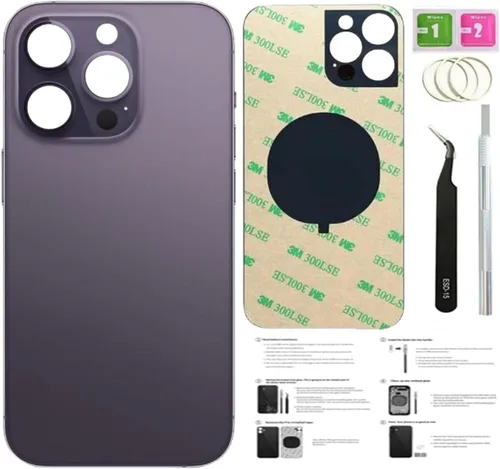 Vista 13 de 14 Pro - Carcasa trasera de repuesto para iPhone 14 Pro (morado oscuro, 6.1 pulgadas) con cinta preinstalada, instrucciones de instalación